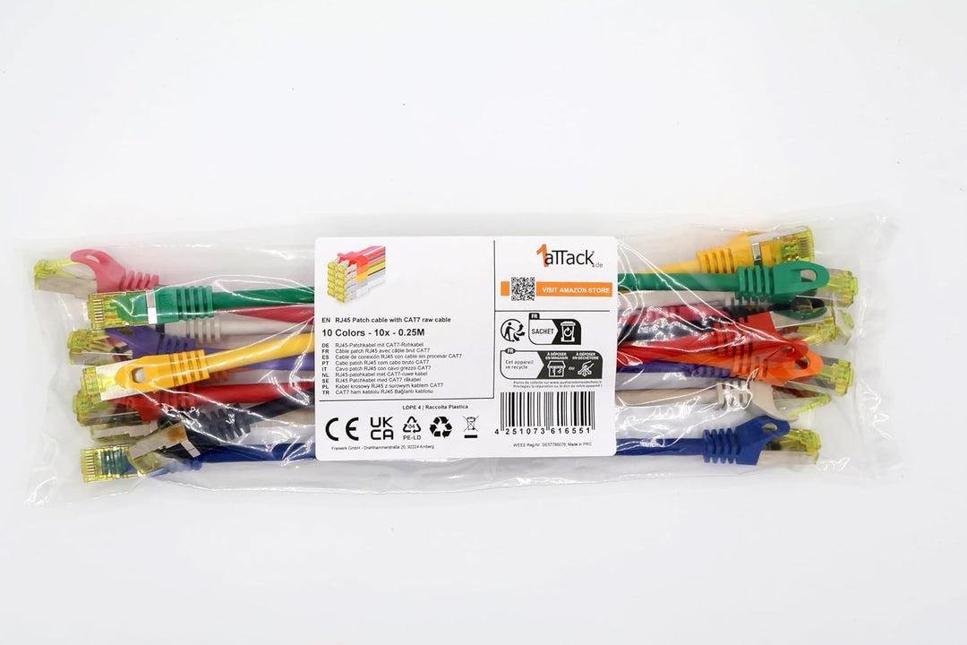 Cat.7 Netzwerkkabel 0,25m 10 Farben 10 Stück Cat7 Ethernetkabel Netzwerk LAN Kabel Rohkabel 10 Gb s