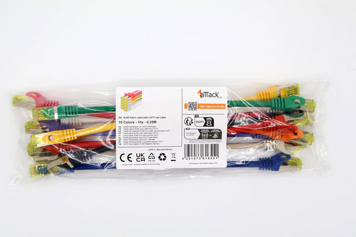 Cat.7 Netzwerkkabel 0,25m 10 Farben 10 Stück Cat7 Ethernetkabel Netzwerk LAN Kabel Rohkabel 10 Gb s