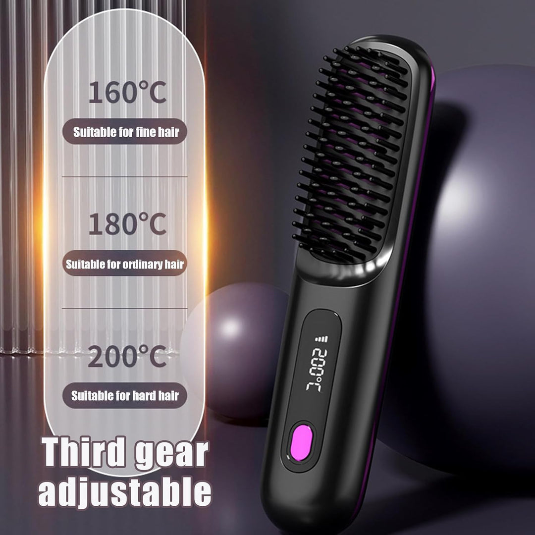 Go Brush Pro, Tragbare Glätteisen Bürste, Kabelloser Haarglätter Kamm mit Ionen-Technologie, USB Wie