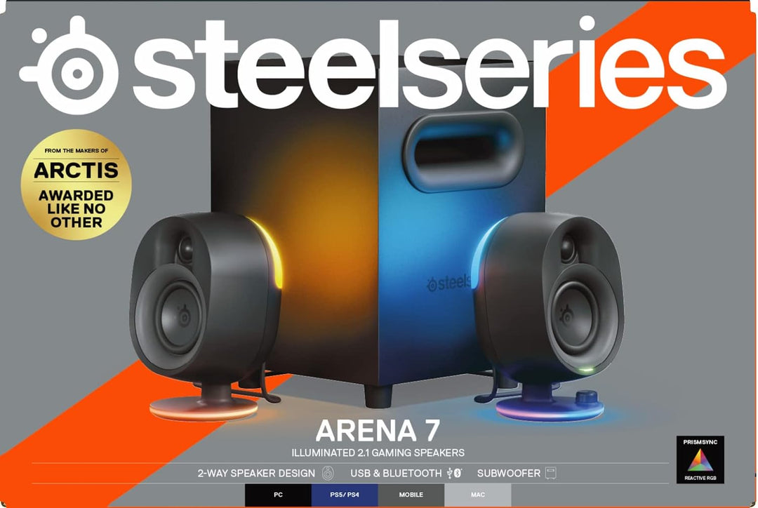 SteelSeries Arena 7 - 2.1-Gaming-Lautsprecher – 2-Wege-Lautsprecherdesign – Starke Bässe, Subwoofer
