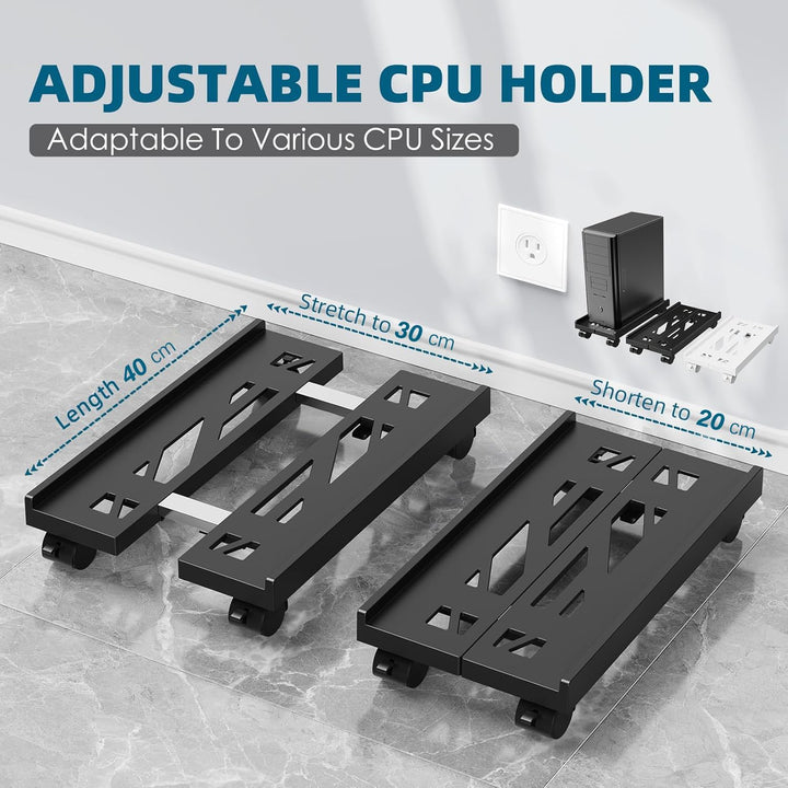 PC Ständer für PC-Tower, Universal verstellbare Computer Desktop CPU Ständer mit Rollen - (-N-Schwar