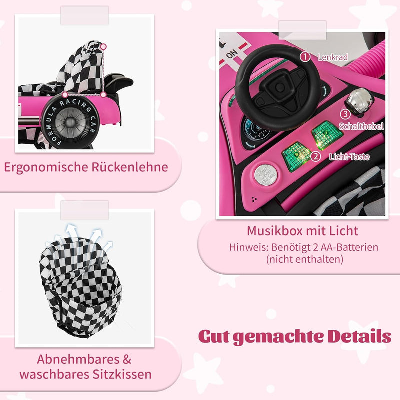 DREAMADE Lauflernhilfe, 4 in 1 Autoförmiger Lauflernwagen mit einstellbarer Geschwindigkeit, Musik &