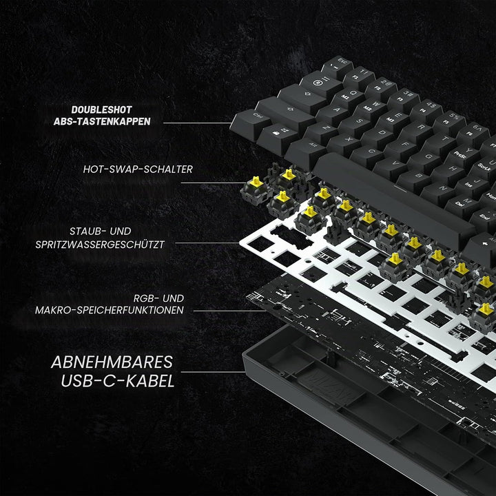 HK Gaming GK61 mechanische 60 Prozent Tastatur | 61 programmierbare Tasten mit RGB Beleuchtung | Kom