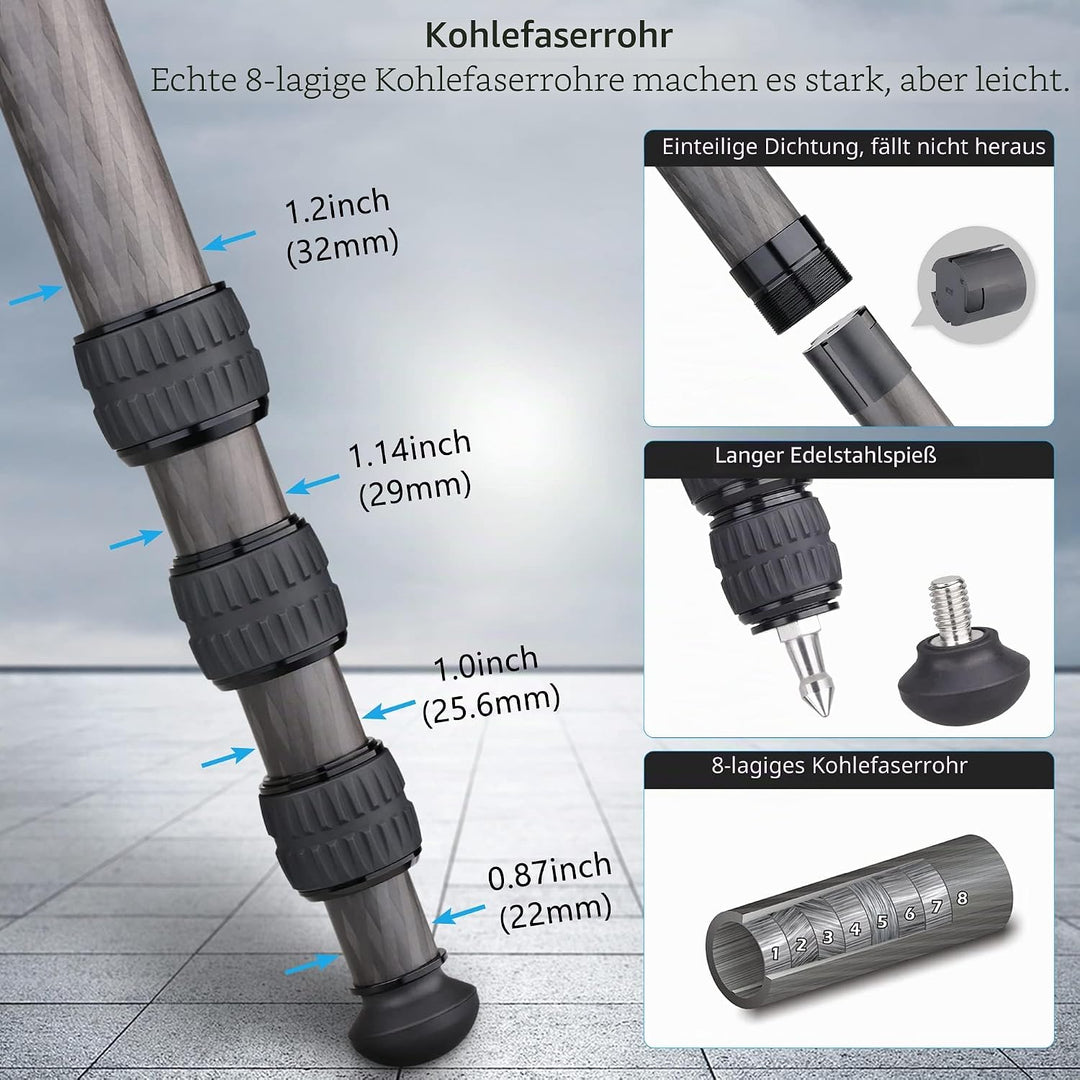 Kompaktes Kohlefaser-Stativ mit Steintasche ARTCISE CT80C Hochleistungs-Reisekameraständer für Canon