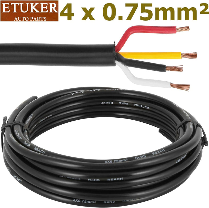 ETUKER Fahrzeugkabel 4 adrig 5M Kabel Anhänger 4 polig Camping Fahrzeugleitung Kabelquerschnitt 4X 0