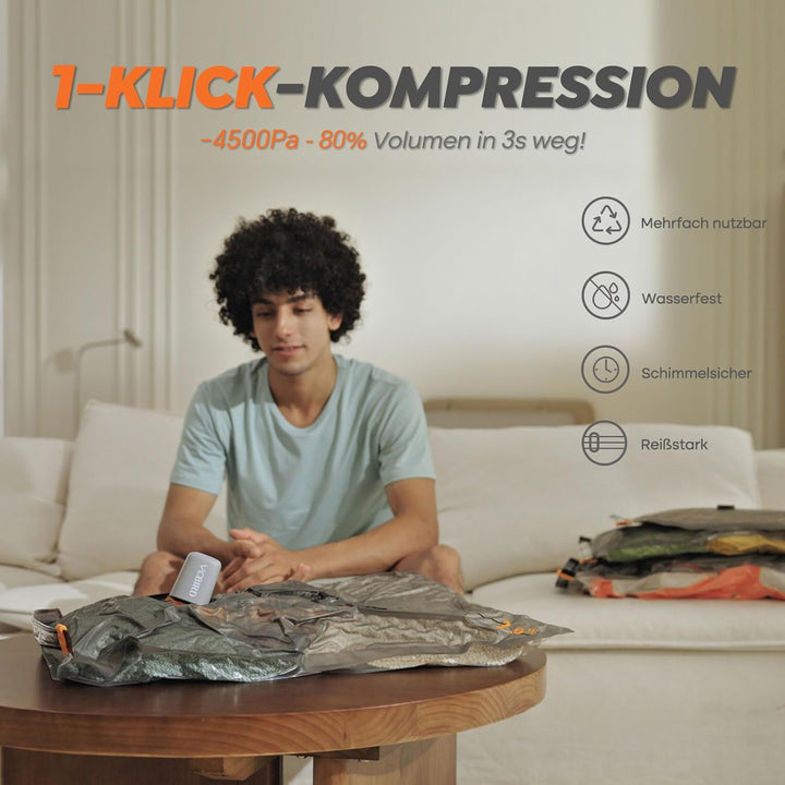 Vacbird Vakuumbeutel für Kleidung mit Kabellose Vakuumpumpe, 15 Stück (6x 40x54cm, 6x 47x64cm, 3x 54