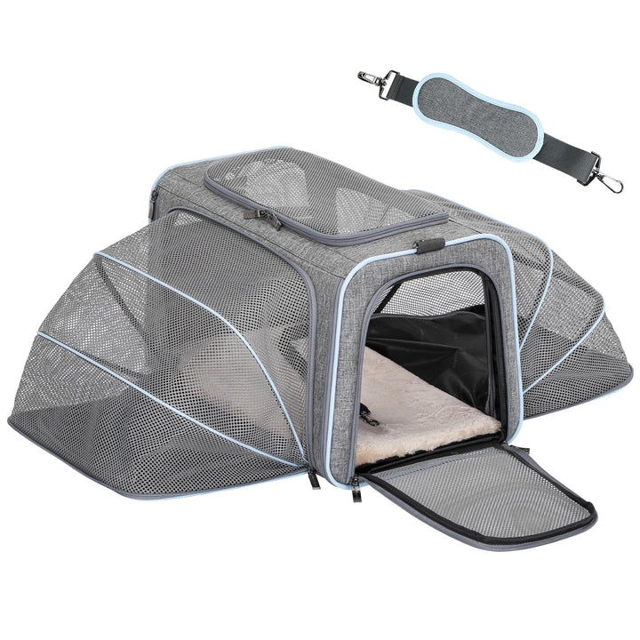 Petsfit Faltbarer Transporttasche Katze und Hund,erweiterbare Katzentransportbox mit Schultergurt Hu