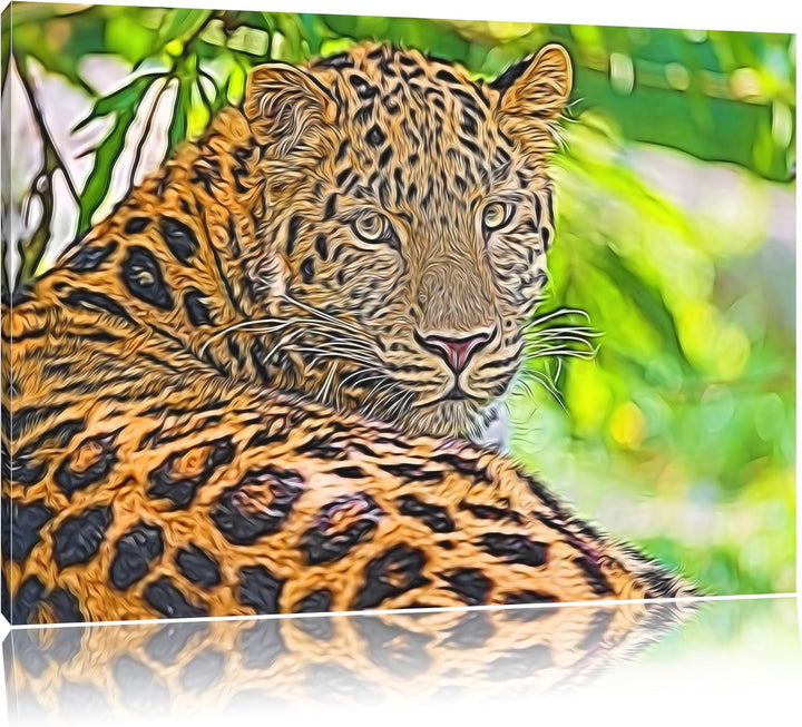 aufmerksamer Leopard im Schatten Deluxe Format: 100x70 cm auf Leinwand, XXL riesige Bilder fertig ge