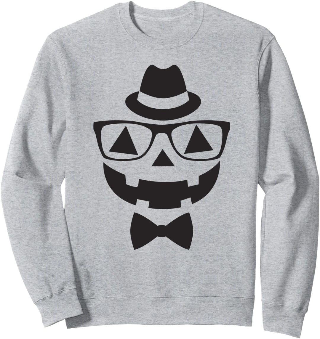 Nerdiges Kürbisgesicht Brille Fedora Lustiges Halloween Sweatshirt