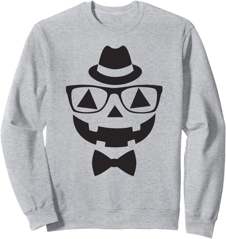 Nerdiges Kürbisgesicht Brille Fedora Lustiges Halloween Sweatshirt