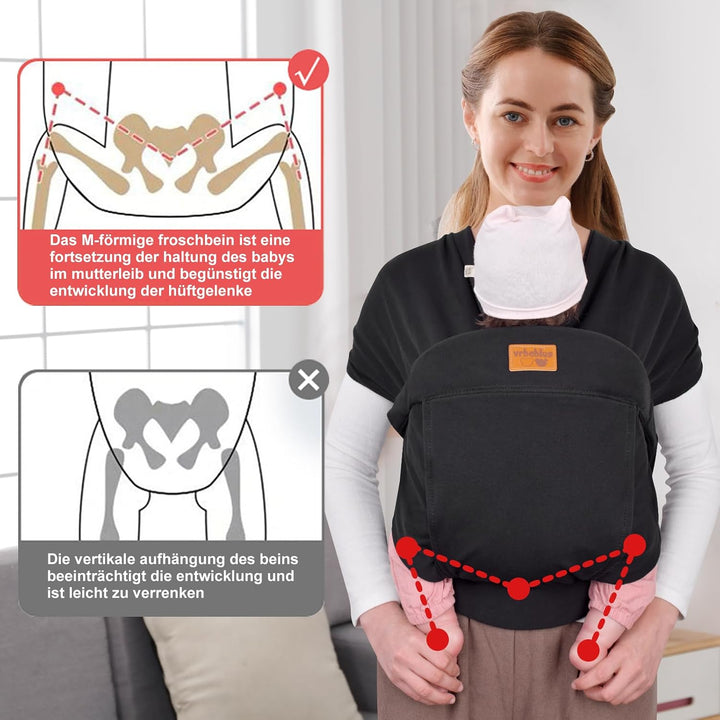 Babytrage für Neugeborene ab Geburt Extra Weich, Bauchtrage Baby-Tragetasche Ergonomisch (Schwarz),