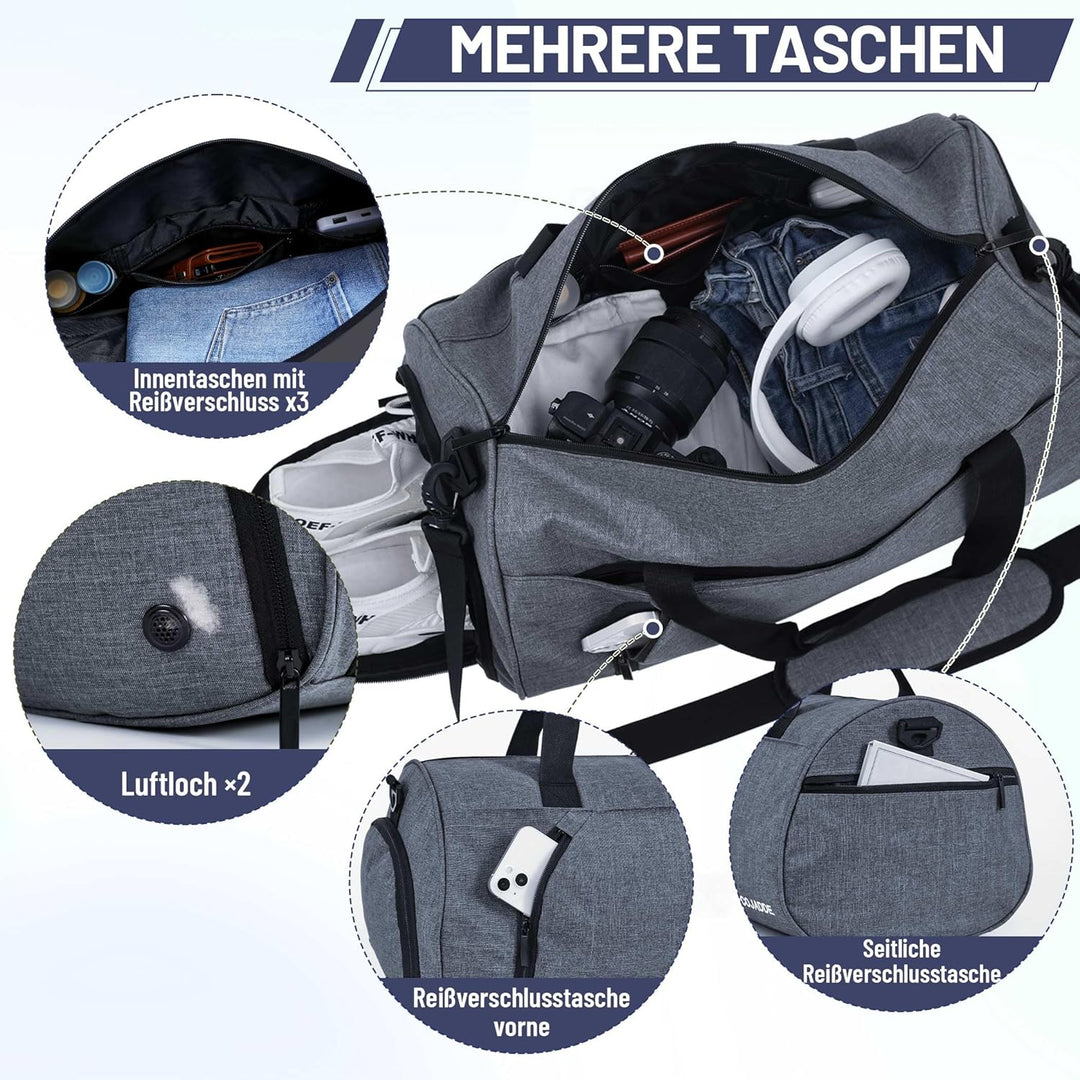 Sporttaschen für Damen und Herren, 35L Reisetasche Duffel Bag Übernachtungstasche mit Schuhfach &amp; Na