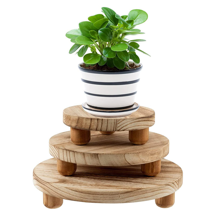 mumisuto Holz Blumenhocker,3 Stück Rund Holz-Topfpflanzenständer Blumenständer Hocker,Blumentopfstän