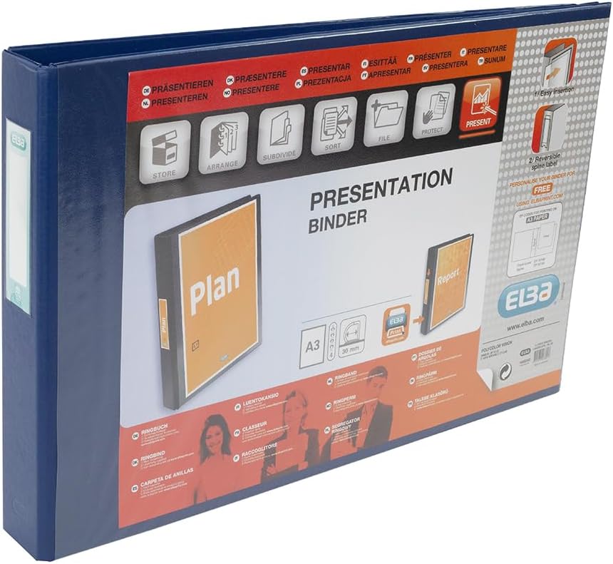 ELBA VISION 55 mm A3 Landschaft 4D Ringbuch, blau rot / schwarz, rot / schwarz