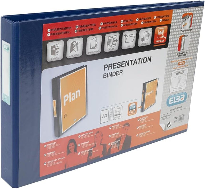 ELBA VISION 55 mm A3 Landschaft 4D Ringbuch, blau rot / schwarz, rot / schwarz