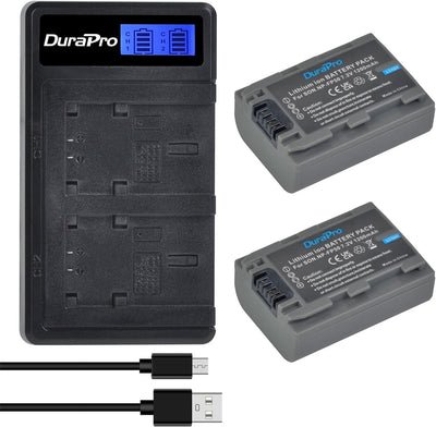 DuraPro 2Pcs NP-FP50 Battery + LCD Dual USB Charger for Sony NP-FP50 NP-FP30 DCR-DVD203E, DCR-DVD205