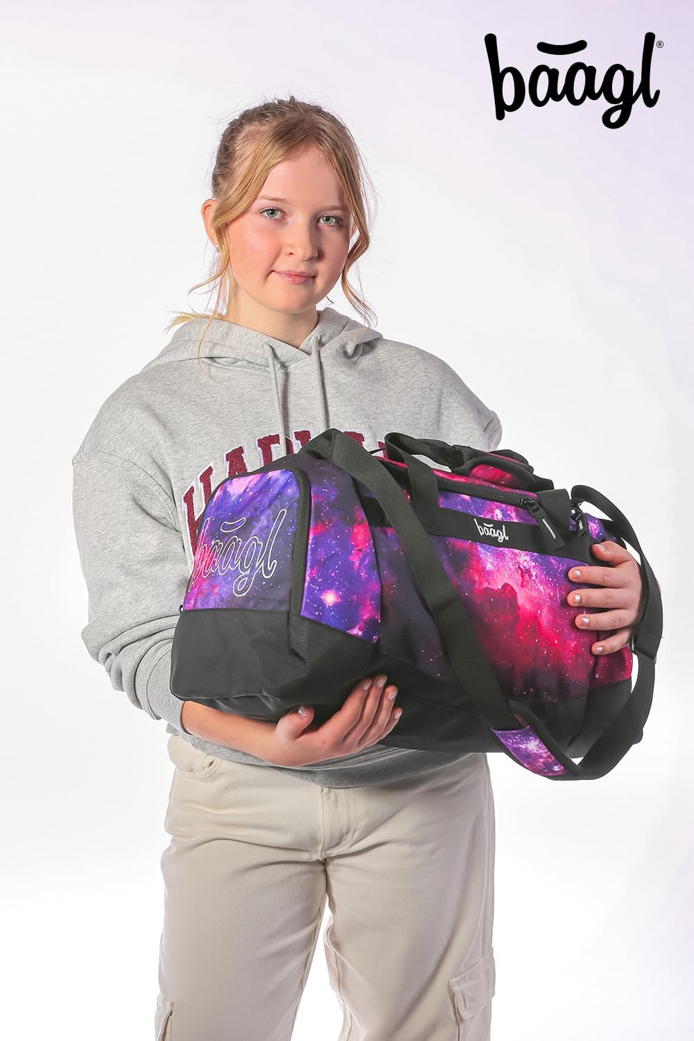 Baagl Sporttasche Kinder Mädchen Reisetasche mit Schuhfach 25 l - Galaxy | SKATE Schulrucksack Set m