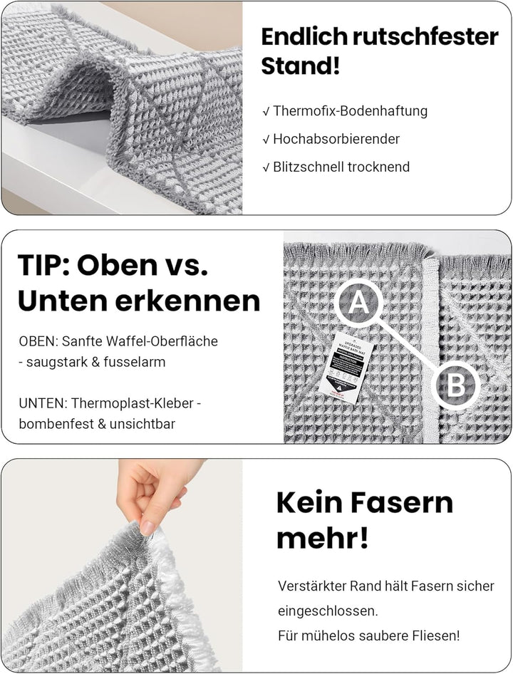Grosses Badezimmerteppich Set 2 Teilig, Badteppich Rutschfest Waschbar, Badematte Grau, Boho Bathroo