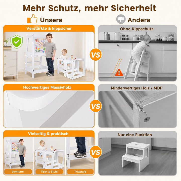 Lernturm ab 1 Jahr, Klappbarer Learning Tower mit Tafel &amp; Stifte-Set | 3 in 1 Learning Tower für Kin