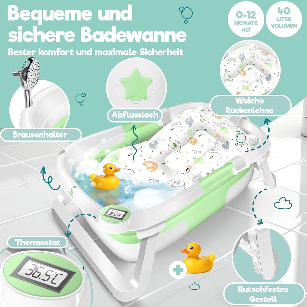 KIDIZ® Baby Badewanne | Babywanne platzsparend &amp; faltbar | Badebecken Duschwanne für Neugeborene Kle