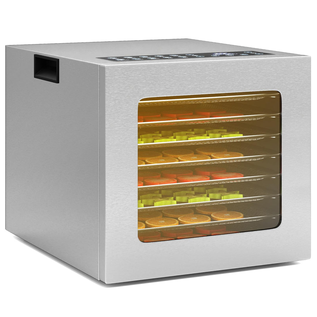 RELAX4LIFE Dörrautomat Edelstahl, 850W Dörrgerät mit 8 Einlegefächern & 48H-Timer, Dehydrator mit 35