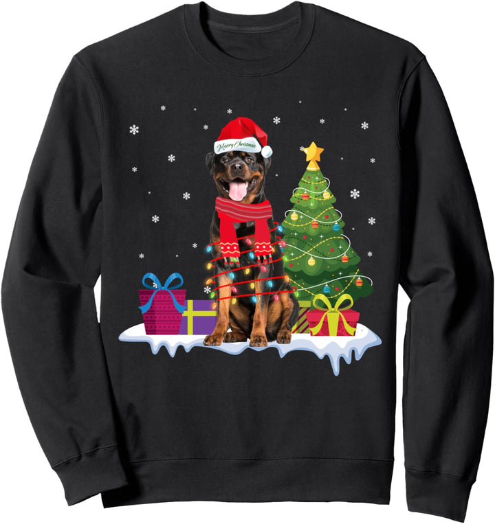 Rottweiler Weihnachtspullover für Welpen, Weihnachtsbaum, Lichter Sweatshirt