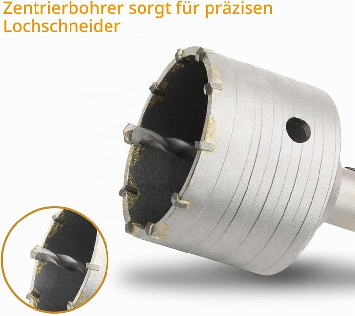 Meccion Lochsäge Hohl Bohrkrone 100mm mit SDS Plus Adapter 110 mm und Zentrierbohrer, Dosensenker Ha