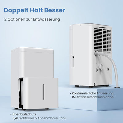 Newentor Bdpt. 20L Luftentfeuchter Elektrisch Keller 39dB, Entfeuchter Elektrisch Keller mit Ablaufs