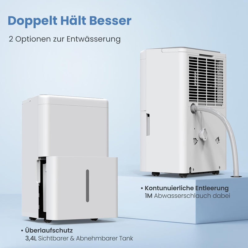 Newentor Bdpt. 20L Luftentfeuchter Elektrisch Keller 39dB, Entfeuchter Elektrisch Keller mit Ablaufs