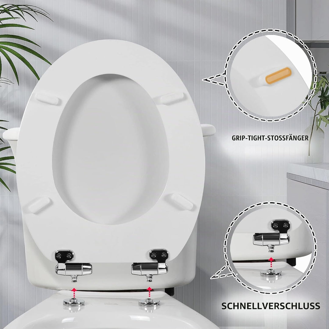 Angel Shield Weisser, langlebiger, sanft schliessender WC-Sitz, antibakteriell, verstellbare Scharni