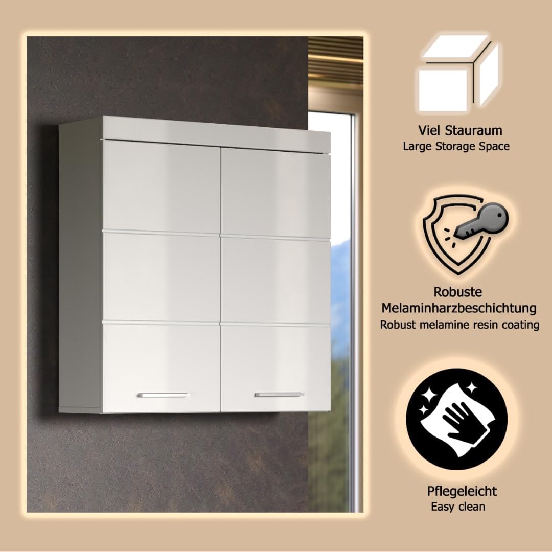 trendteam smart living Badezimmer Hängeschrank Wandschrank Amanda, 73 x 77 x 23 cm in Weiss / Weiss