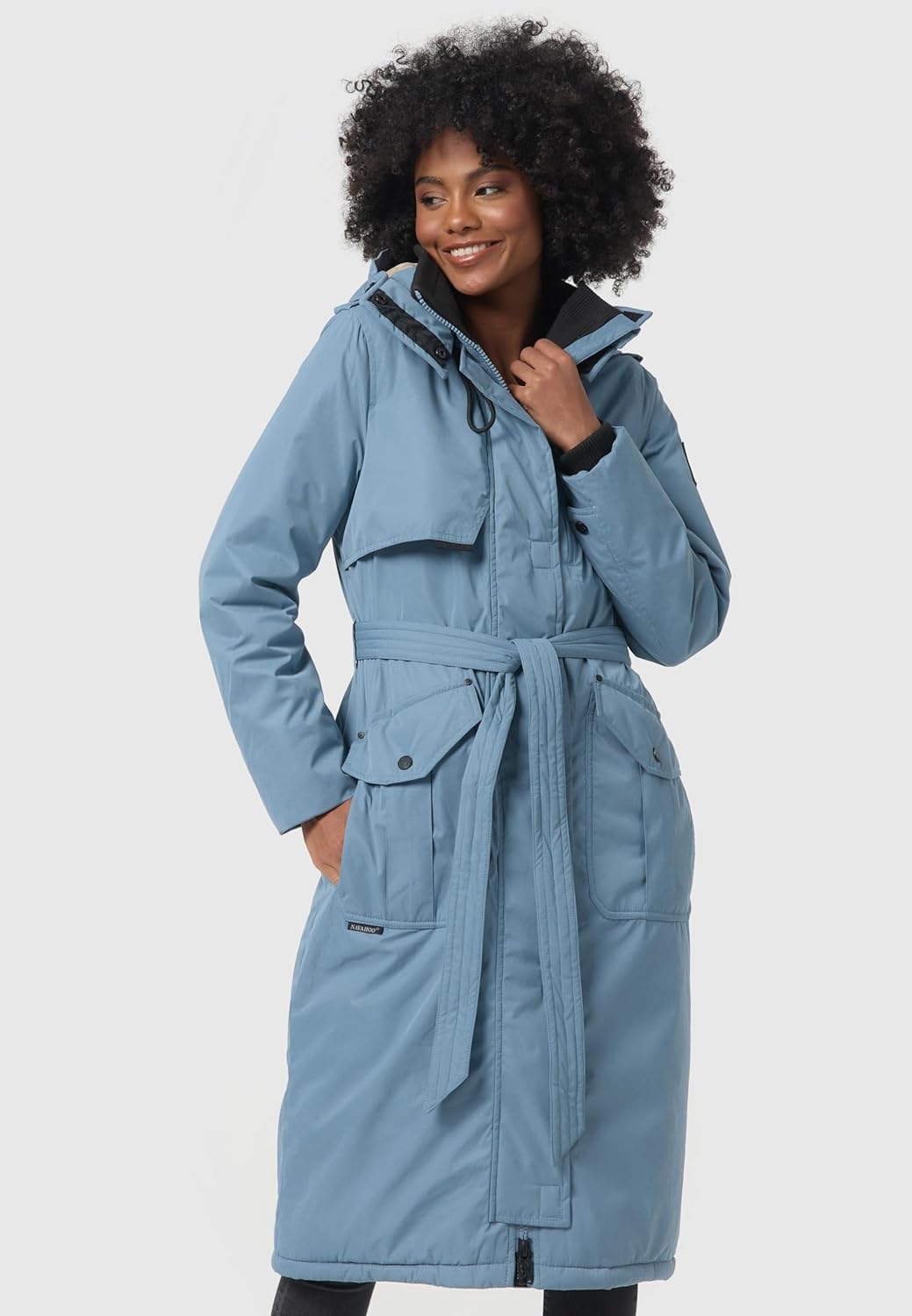 Navahoo Damen Wintermantel Warmer Parka lang mit hohem Kragen und weicher Kapuze Hokulanii XS-XXL S