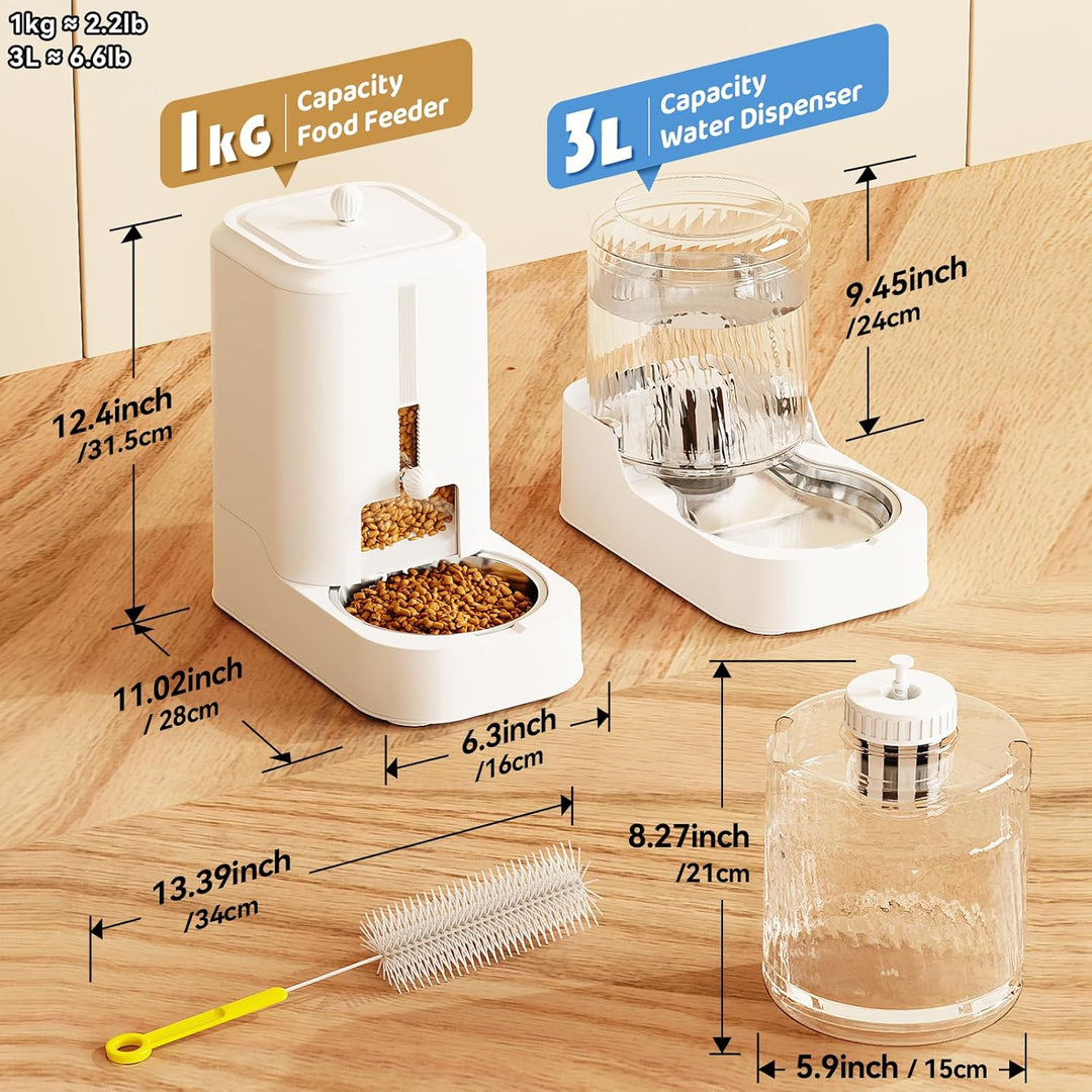 JUNSPOW Automatischer Katzenfutterspender Hund Wassernapfspender Set mit Edelstahlnapf, Einstellbare