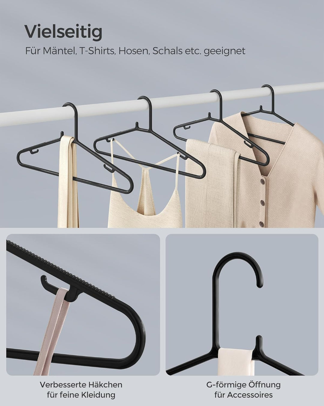 SONGMICS Kleiderbügel Kunststoff, 100er Set, Bügel platzsparend, leichtgewichtig, für Hosen, Jacken,