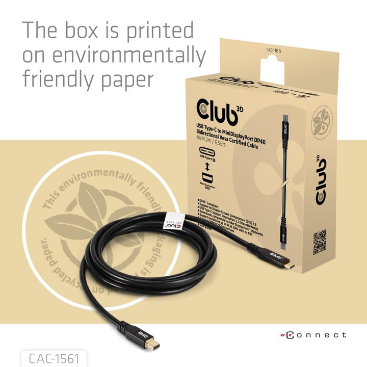 Club3D CAC-1561 USB Typ-C auf MiniDisplayPort DP40 bidirektionales VESA zertifiziertes Kabel 2m, CAC