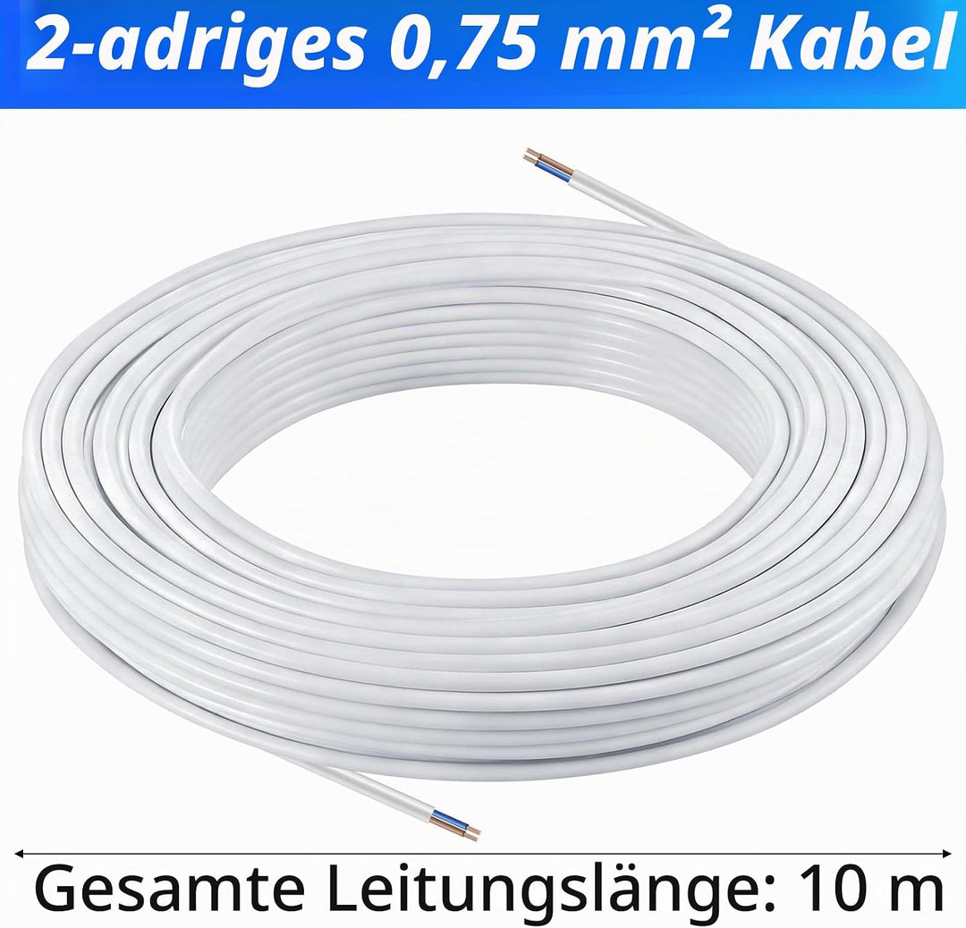 10 Meter 18AWG 2x0,75mm² Elektrischer Draht 2 Adriges Kabel 5V/12V/24V/300V Weiss Verzinntes Kupferk