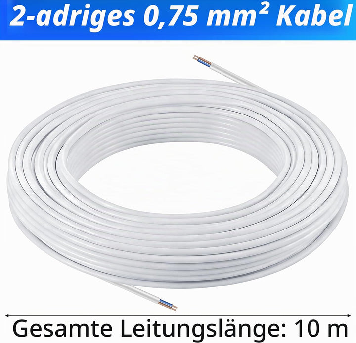 10 Meter 18AWG 2x0,75mm² Elektrischer Draht 2 Adriges Kabel 5V/12V/24V/300V Weiss Verzinntes Kupferk