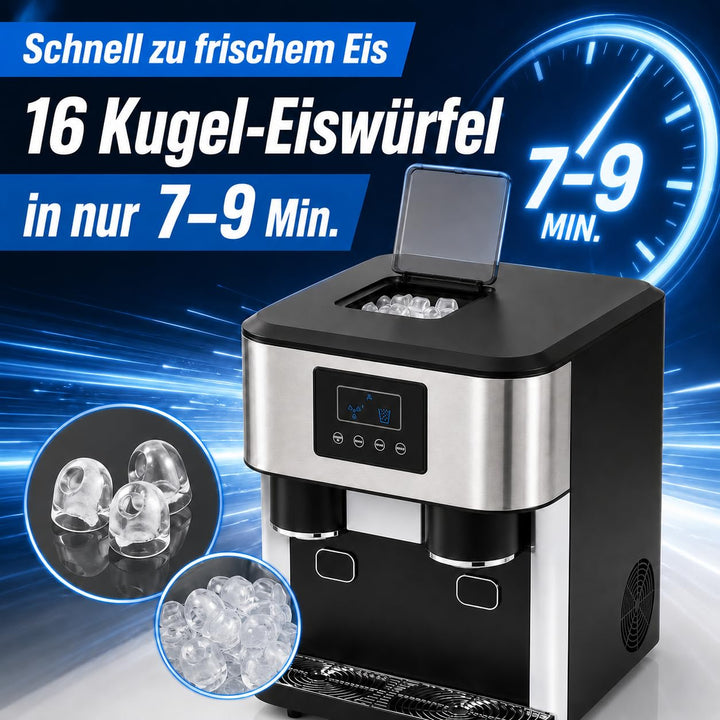 3-in-1 Eismaschine Wasserspender Eiswürfel &amp; Eiscrusher LCD 7-9 Min 16 Eis | 16 Kugel-Eis pro Zyklus
