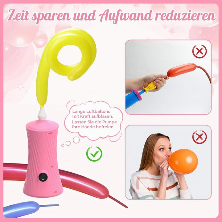 PlusFive Ballonpumpe Elektrisch, Luftballonpumpe für Modellierballons Rosa, Rosa