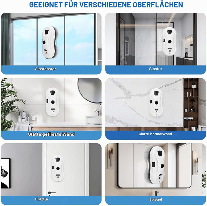 Fensterputzroboter mit Wassersprühfunktion &amp; Wegplanung, 2800 Pa Saugkraft, Kantenerkennung, Fernbed