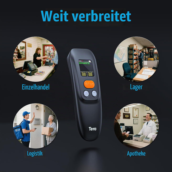 Tera Tragbar Barcode Scanner Mini: 1D 2D QR 1200mAh Akku mit Taste 1.4" Display &amp; Ladestation Handhe