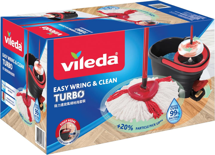 Vileda Easy Wring, Clean Spin Mop und Eimer Set mit Fusspedal, Teleskopstiel 85-123 cm, Bodenwischer
