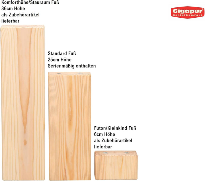 Gigapur Massives Holzbett G56, inkl. Lattenrost und Matratzenbügeln, Liegefläche 70x200cm (11302) Ho