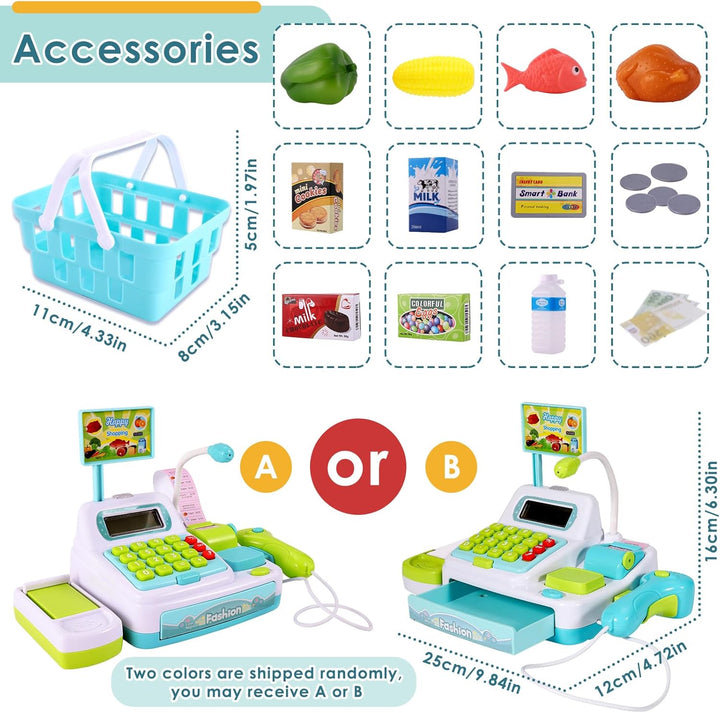 BUYGER Kinder Kasse Spielzeug, Elektronische Registrierkasse mit Scanner Mikrofon Sound Rechnerfunkt