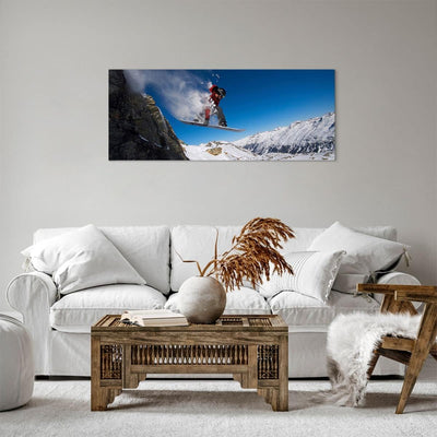 Panorama Bilder auf Leinwand 100x40cm Leinwandbild Snowboard Winter Berg Gipfel Gross Wanddeko Bild