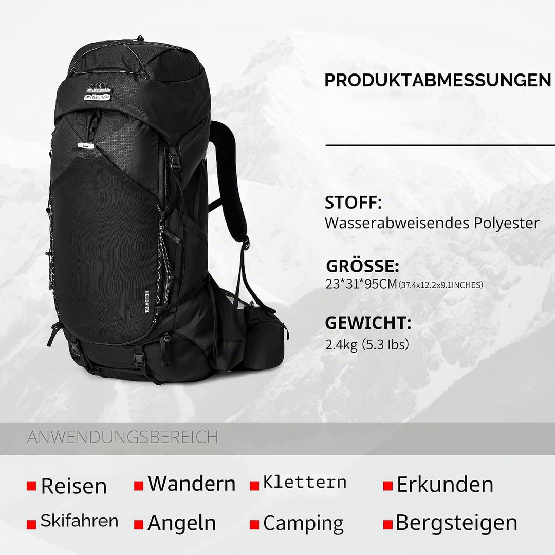 Naturehike Wanderrucksack 70L Herren Damen Reiserucksack Wasserdichter Trekkingrucksäcke für Outdoor