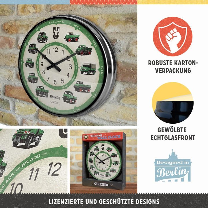 Nostalgic-Art Retro Wanduhr, Ø 31 cm, Daimler Truck – Unimog Model Chart – Geschenk-Idee für Trucker