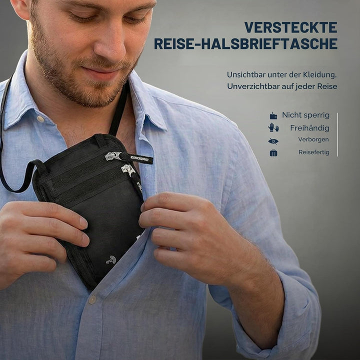 Brusttasche Brustbeutel mit RFID Blocker Reisegeldbeutel Reisedokumententasche EINWEG Einheitsgrösse