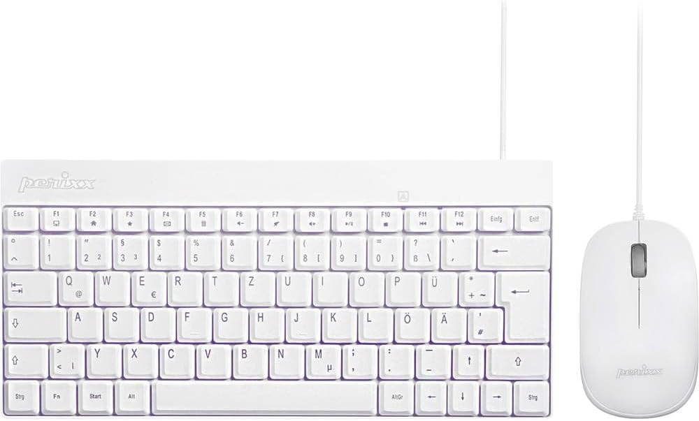 Perixx PERIDUO-212 Kompaktes Mini Tastatur und Maus Set, USB-Kabel, Deutsches Layout, Weiss