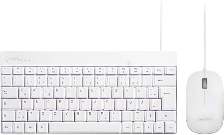 Perixx PERIDUO-212 Kompaktes Mini Tastatur und Maus Set, USB-Kabel, Deutsches Layout, Weiss
